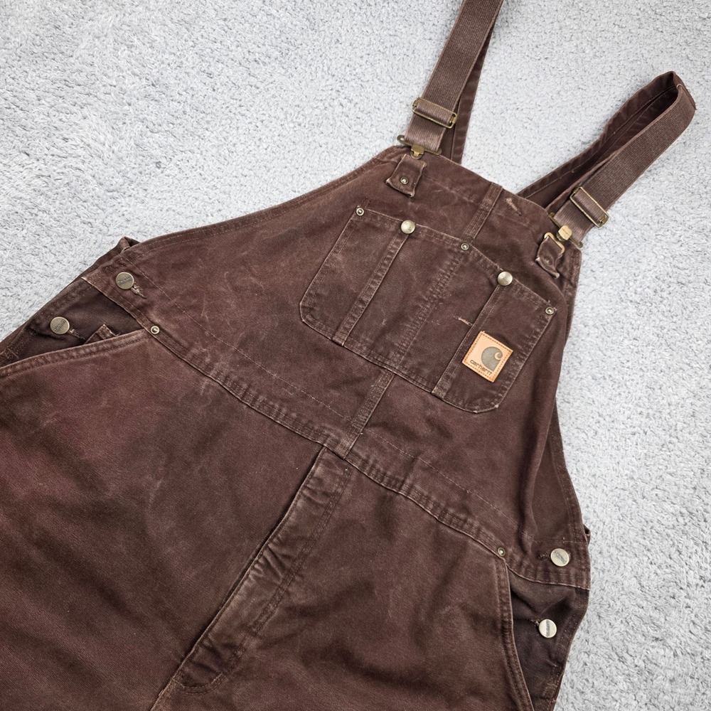 Carhartt‎ Brown Insulated Duck Canvas Bib Overalls Quilted Zip Leg 46x30 R27 DKB